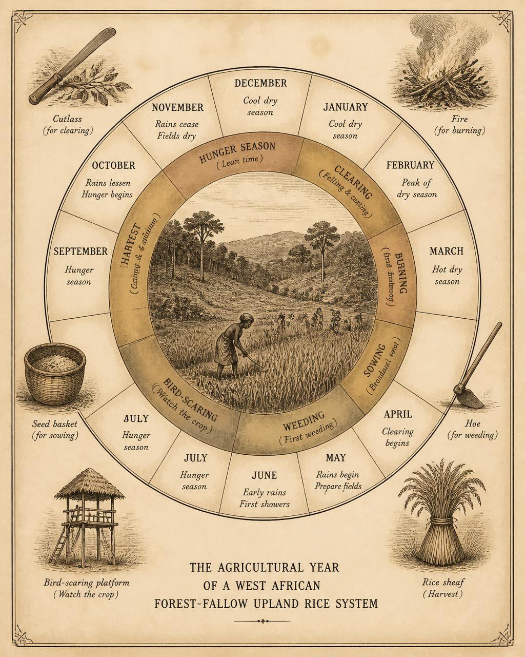 Figure 9. The agricultural year in a forest-fallow rice system
