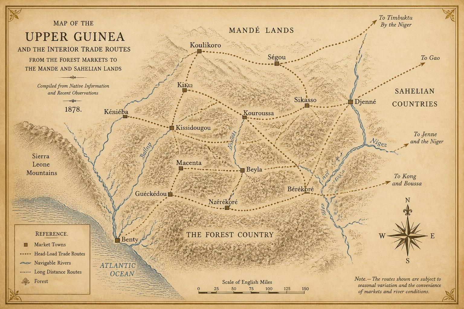 Map 10. Interior trade routes and their connections to the Mande networks