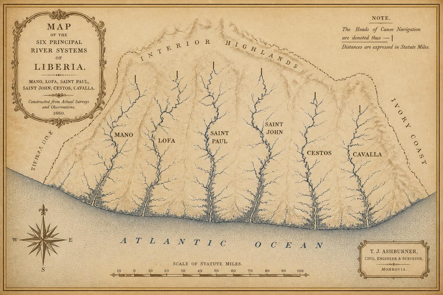 Map 2. The six principal river systems and their navigable reaches