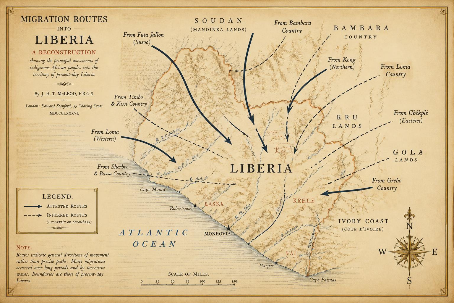 Map 6. Reconstructed migration routes into present-day Liberia