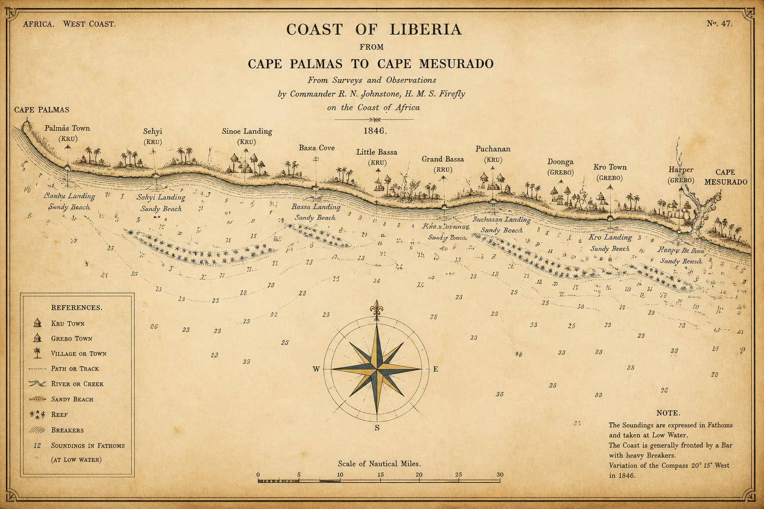 Map 9. Kru and Grebo coastal settlement, Cape Palmas to Cape Mesurado